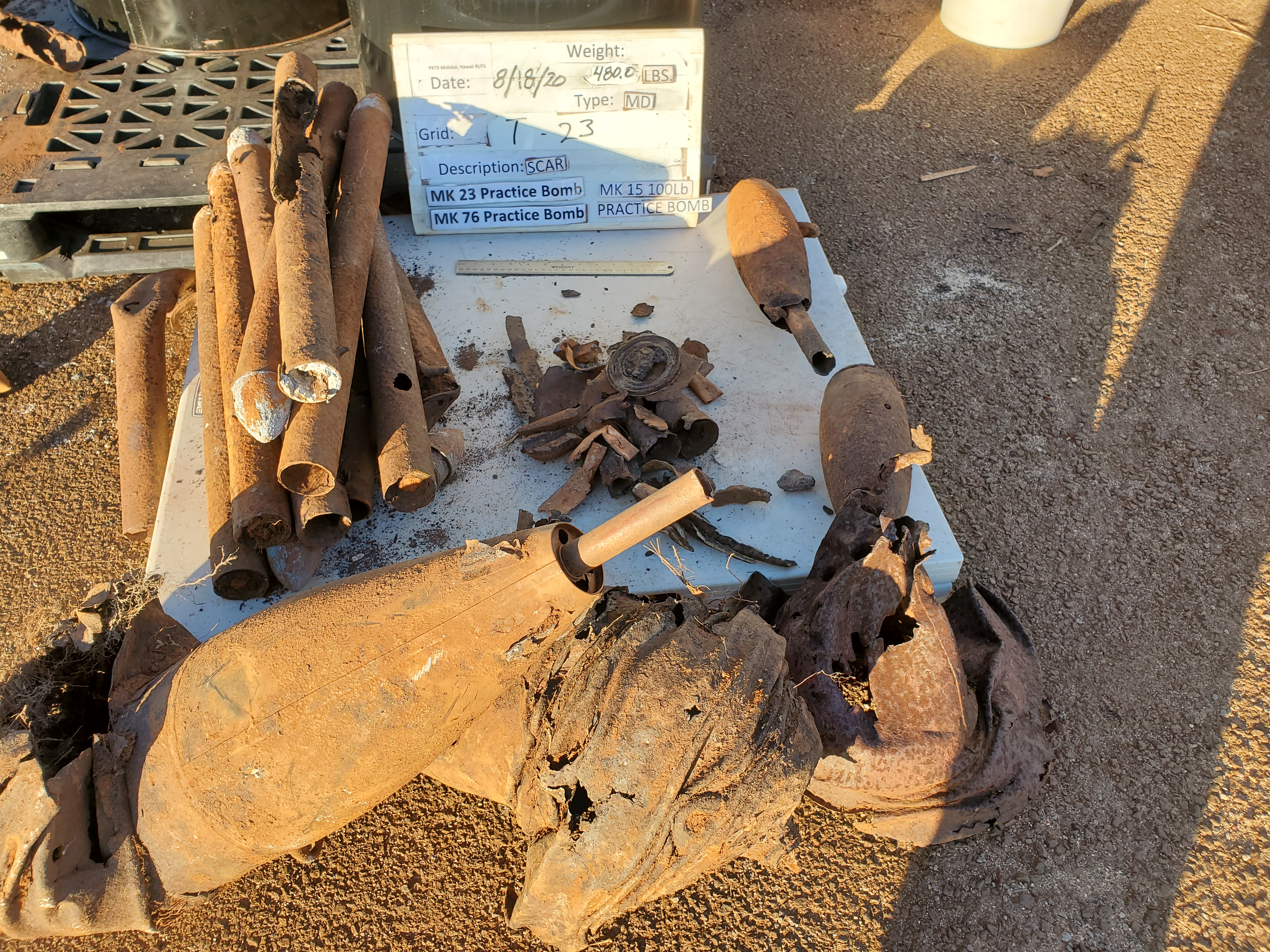 Munitions debris from field work at Papohaku Ranchlands Target Range